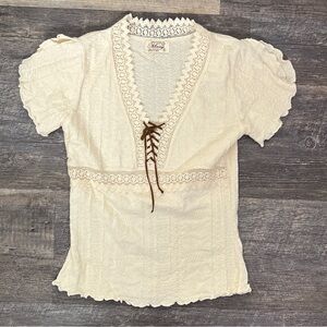 Creaciones Mary cream knit Boho style top shirt size small S B175